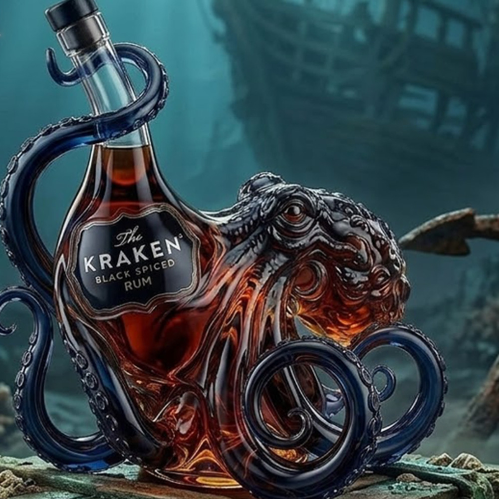 Vintage Collectible Glassware - Kraken Octopus Whiskey Decanter Vintage Bar