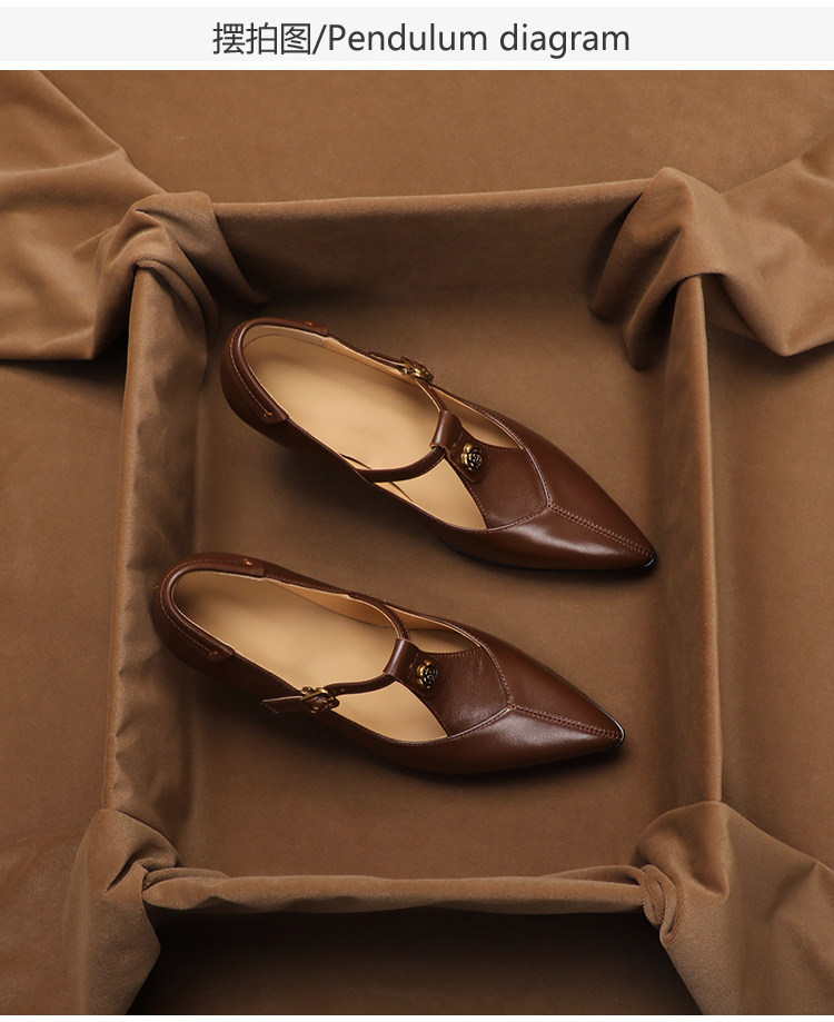 Vintage Collectible Shoes - Genuine Leather Vintage Camellia-Embellished Pointed-Toe Mary