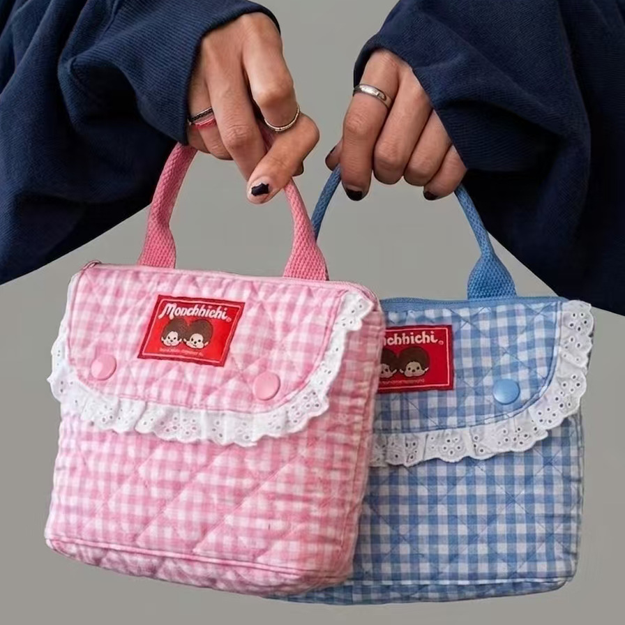 Vintage Item - Vintage plaid Munchki cartoon hand-held makeup