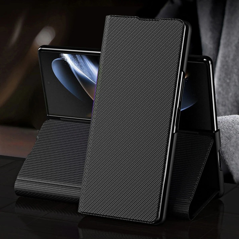 Camera Leather Case - Simple Stripe Magnetic Leather Phone Case